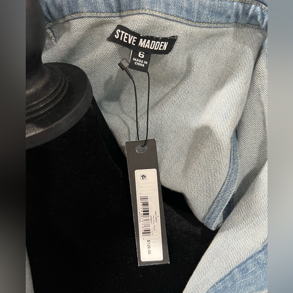 NWT Steve Madden Denim Maxi Shirt Dress Belted Button Front Size 6 - Picture 3 of 5